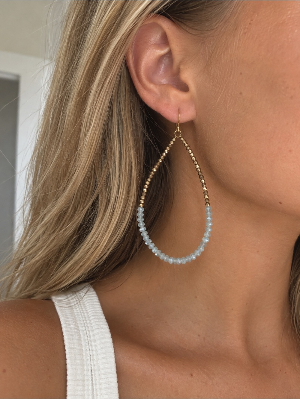 Gold & Light Blue Beaded Earrings